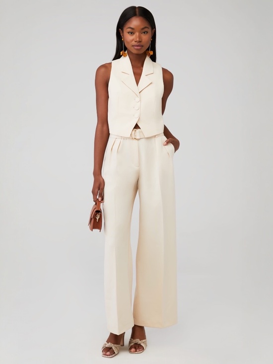 Pants - Bardot Rumour Pin Tuck Wide Leg Pleated Pants Trousers in Beige Size S (US 4)